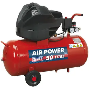 50 Litre Oil Free Air Compressor V-Twin Direct Drive - 3hp Motor - Air Regulator