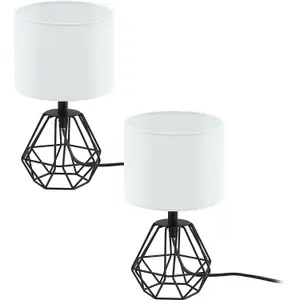 2 PACK Table Lamp Colour Black Base Shade White Fabric In Line Switch E14 1x60W