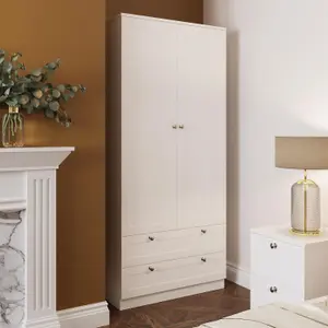 2 Door 2 Drawer Combination Wardrobe Matt White Panelled Scratch Resistant