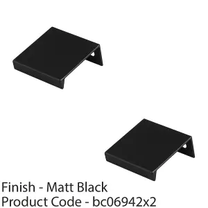 2 PACK - Square Edge Finger Pull Handle - Matt Black 40mm - Slim Cupboard Drawer