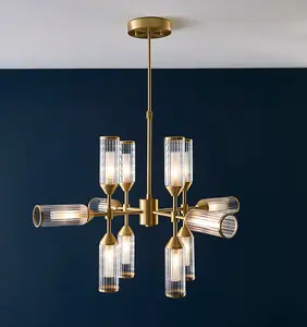 Brass Ceiling Pendant Light - 12 Bulb Lamp Fitting - Frosted Glass Diffusers