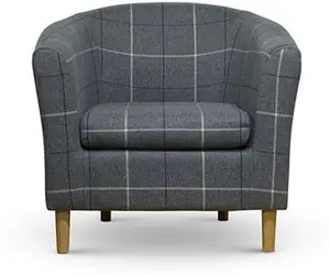 Morris Grey Tartan Fabric Tub Chair