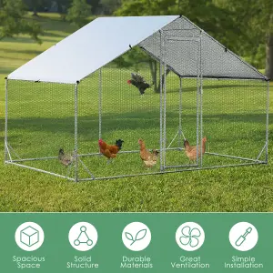 Costway 3M x 2M Chicken Coop Large Metal Spire-Shaped w/ Cover Walk-in Chicken Rabbits Ducks Cage