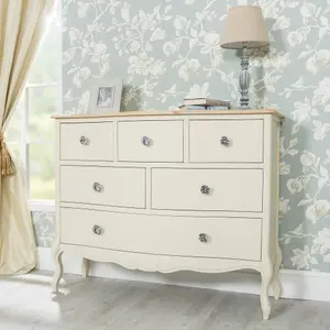 Juliette Champagne Shabby Chic 6 Drawer Chest with Crystal Handles