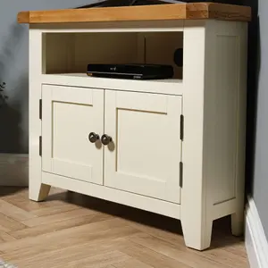 Elm Home And Garden Painted Cream/Off White Corner tv Video Media Unit 65cm High x 80cm Wide x 40cm Deep Fully Assembled