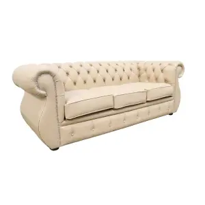 Chesterfield Original 3 Seater Sofa Shelly Stone Leather In Kimberley Style