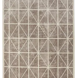 Light Grey Easy to Clean Modern Chequered Geometric Dining Room Bedroom and Living Room Rug -240cm X 300cm