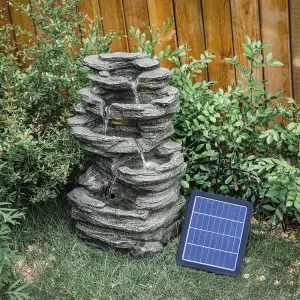 Solar Power Garden Water Fountain Outdoor LED Lighted Waterfall Fountain Rockery Decor