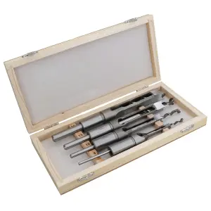 4pc Mortice Drill Tool Set 6,10,13 & 16mm Chisels In Wood Box Woodworking