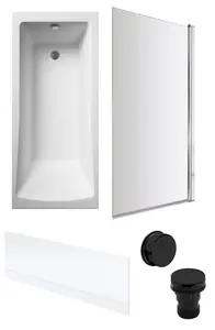 Square Single Ended Bath, Bath Screen, Front Panel, Black Waste - 1700 x 700mm