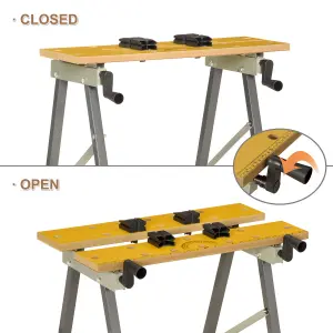 DURHAND 4-in-1 Work Bench Adjustable Saw Horse Clamp Table Foldable Grey