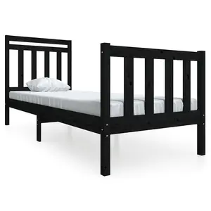 Berkfield Bed Frame Black Solid Wood 75x190 cm 2FT6 Small Single