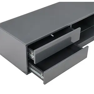 Sienna TV Stand With Storage for Living Room and Bedroom, 1600 Wide, LED Lighting, Media Storage, Grey High Gloss Finish