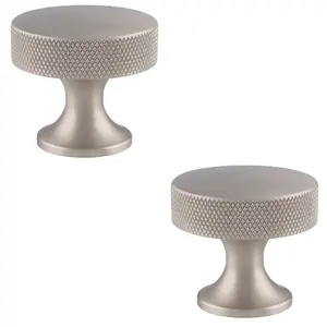 2 PACK - Knurled Flared Stem Cabinet Door Knob - 38mm Satin Nickel Cupboard Pull Handle