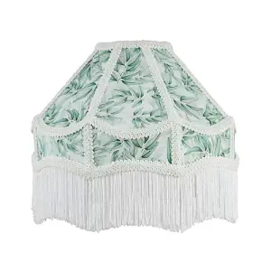 Victorian Empire Handmade Lamp Shade with Emerald Green Leaves and White Tassels