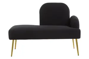 Interiors by Premier Stylish Left Arm Black Chaise Lounge, Sofa Couch With Gold Finish Metal Legs,Black Upholstered Lounge Sofa