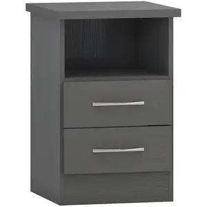 Cascio 2 Drawer Bedside Table 3D Effect Grey