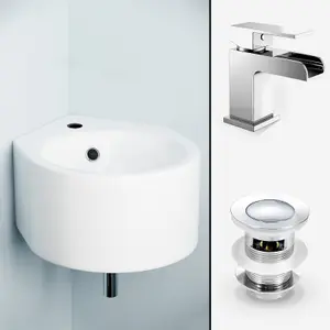 Nes Home Palmer 300 mm Bathroom Wall Hung Cloakroom Basin with Waterfall Mono Tap & Waste