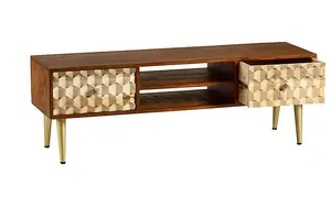 Edison Large Plasma TV Stand - Solid Mango Wood - L40 x W140 x H45 cm