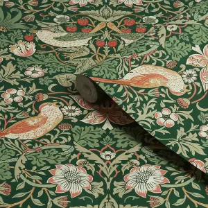 William Morris Gallery Collection Rich Green Strawberry Thief Smooth Wallpaper