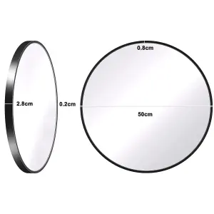 Black Round Bathroom Mirrorwith Simple Metal Frame - 50CM