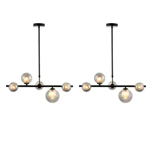 First Choice Lighting Set of 2 Cole Black with Smoke Glass 5 Light Bar Pendants