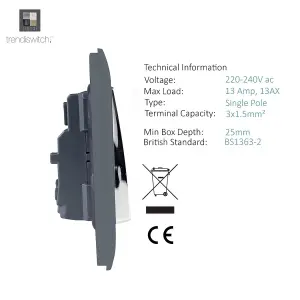 Trendiswitch Warm Grey 1 Gang 13 Amp Switched Socket