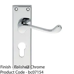 Victorian Scroll Latch & EURO Lock Door Handle Polished Chrome Lever Backplate