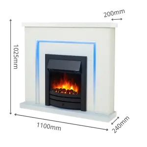 Bempton Electric Fireplace Suite - White top, White hearth, Black fire.