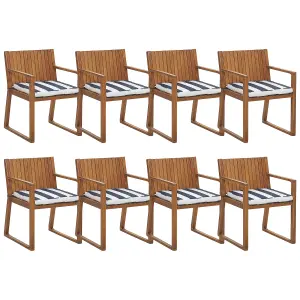 Set of 8 Garden Chairs with Cushions SASSARI Acacia Wood Navy Blue