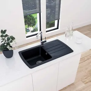 Astini Harrison 1.0 Bowl Black Composite Synthetic Kitchen Sink & Waste