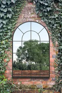 MirrorOutlet The Arcus Black Framed Arched Window Garden Mirror 120CM x 80CM