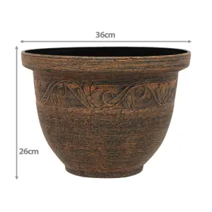 simpa 2PC Rustic Bronze Kingscliffe Plastic Planters 36cm (Dia)