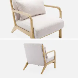 sweeek. Scandi-style boucle wooden armchair with cushion Lorens boucle White 65x80x79 cm