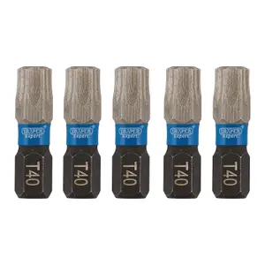 Draper Expert TX-STAR Impact Screwdriver Bits, T40 x 25mm, 1/4" Hex (Pack of 5) 05497