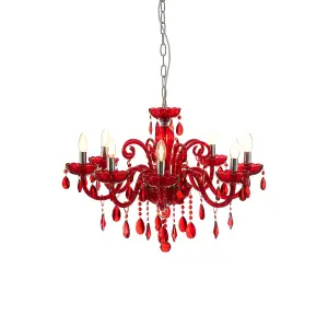 Interiors by Premier Murano Chrome & Red Crystal Glass Chandelier