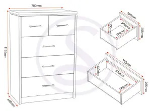 Charles 3+2 Drawer Chest of Drawers in Oak Veneer with Dark Walnut Trim