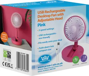 Prem-I-Air Compact USB Rechargeable Desktop Fan with Adjustable Head