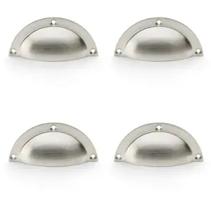 4 PACK - Half Moon Cup Handle - Satin Nickel 86mm Centres Solid Brass Shaker Drawer Pull