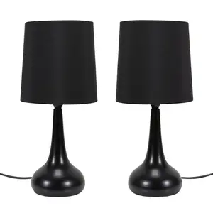 Riorita Pair of Chrome Touch Table Lamps with Fabric Shade and LED Bulbs Matt Black / Black / Yes