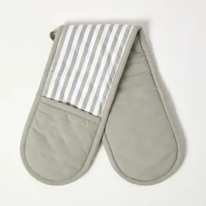 Homescapes Grey Stripe Cotton Double Oven Glove