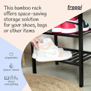 Froppi™ 4 Tier Shoe Rack for Shoe Storage, Black Bamboo Wooden Space Saving Rack, Shoe Organizer Shelf L45.2 W29.5 H72.4 cm