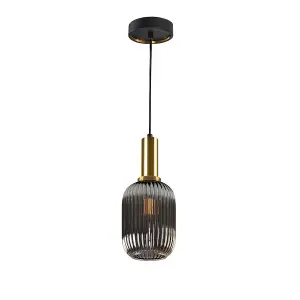 Luminosa Norma Globe Pendant Ceiling Light Black, Brass Glass, E27