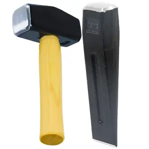 SPARES2GO Log Splitter Lump Hammer 4lb Club Mallet + 1.5KG 8" Chisel Wedge Wood Splitting Maul Kit