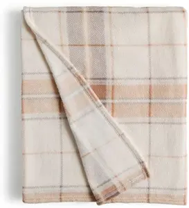 Dunelm Printed Check Fleece Throw Blanket, Country, Natural