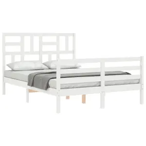 Berkfield Bed Frame with Headboard White Small Double Solid Wood