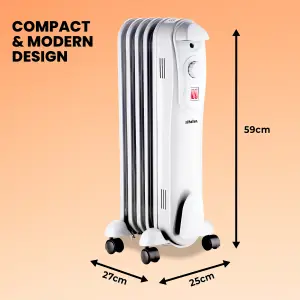 Schallen Portable Electric Slim Oil Filled Radiator Heater with Adjustable Temperature Thermostat 1000W  5 Fin