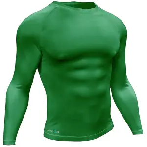 S - GREEN Adult Long Sleeve Baselayer Compression Shirt Unisex Training Gym Top