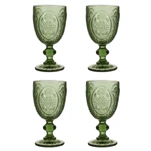 Set of 4 Vintage Luxury Green Drinking Goblet Wine Glasses 310ml