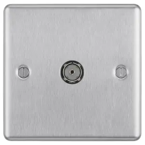 GoodHome Brushed Steel Single TV socket